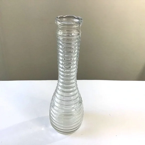 Vintage Randall Beehive Clear Glass Bud Vase 9” Ribbed Ringed Design Notched Rim - Picture 2 of 6